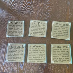 Bar Drink Coasters - Set of 6 - Glass 4” x‎ 4”